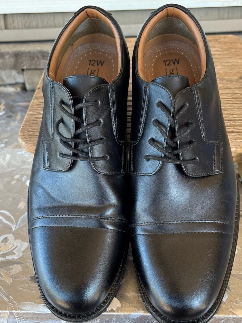 George Black Leather Cap-Toe Derby Shoes Men’s 12 Wide